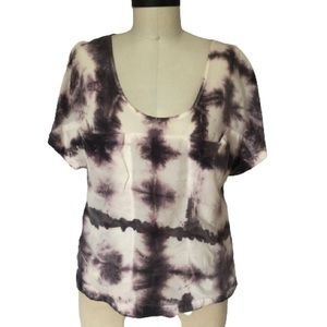 MONROW Revolve Purple Shibori Tie Dye Silky Double Pocket Rayon Blouse Top